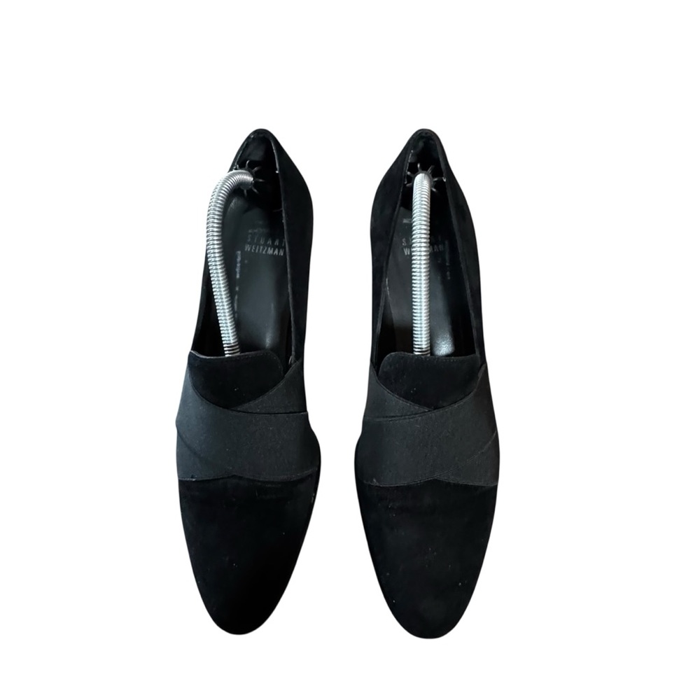 Women’s Stuart Weitzman Size 8 M Black Suede Pumps Heels w Crossover Elastic - Picture 2 of 11